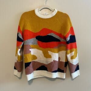THML Size M Sweater Colorblock Landscape Crew Neck Long Sleeves
